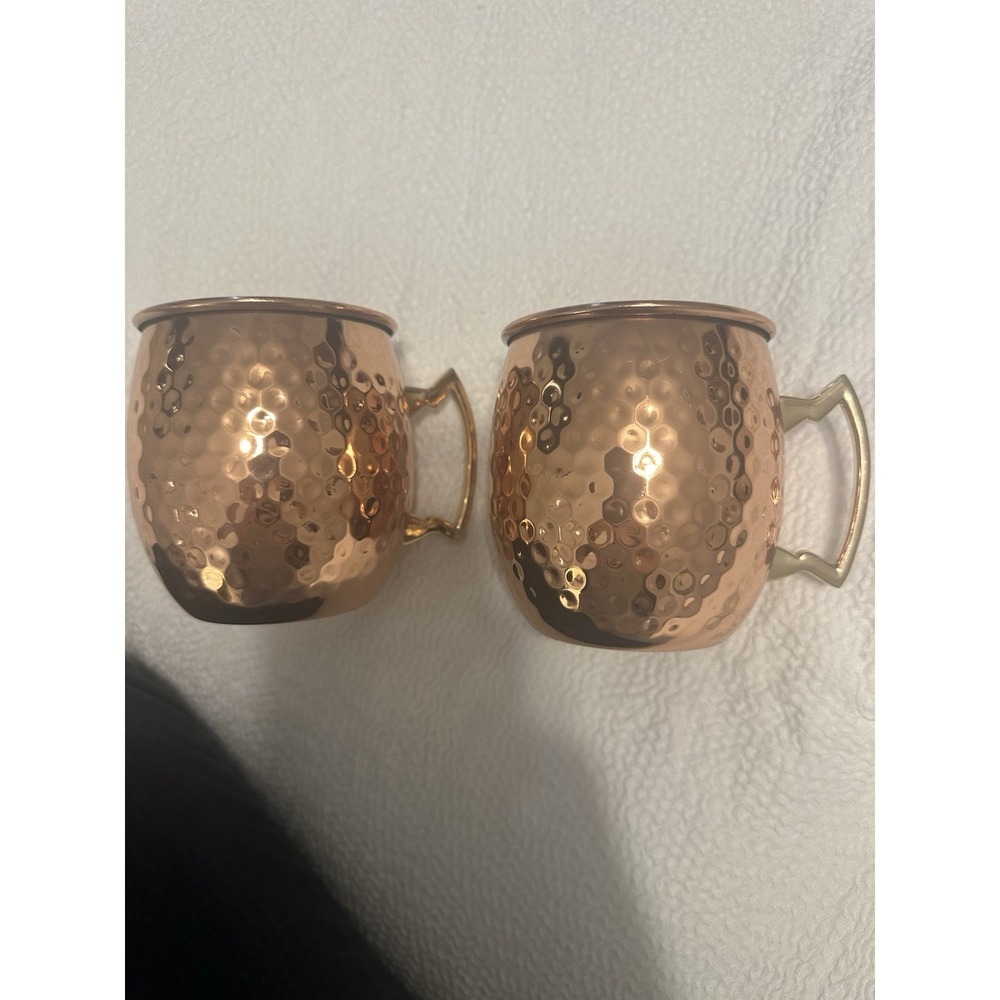 Moscow Mule Hammered Copper Mugs, Eco One By Silver One INTL Pair Set Of Two (2)